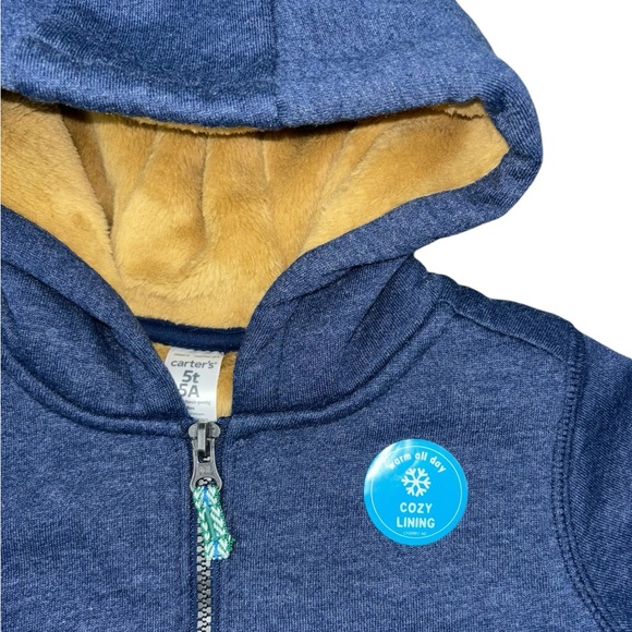 NWT Carter’s Cozy Fleece Lined Hooded Sweatshirt 5T Navy Blue - Picture 3 of 8